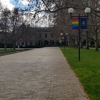 Picture of an empty part of the University of Melbourne campus in Australia during the pandemic.  