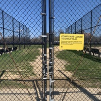 a yellow sign telling people group play and exercise is forbidden only solo play and exercise is allowed