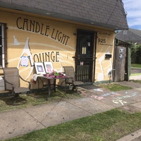 An altar in front of candlelight lounge. 