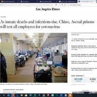 Screenshot of an article with the title "As inmate deaths rise, China, Avenal prisons will test all employees for coronavirus".