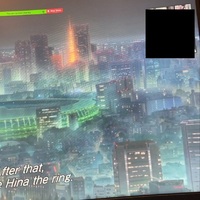 Computer screen showing digital city in a video game.  Upper right corner has black box, covering FaceTime image.