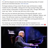 a screenshot of a Facebook post about a Jazz musician passing away