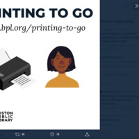 Screenshot of a Twitter post about free Printing To Go at the Boston Public Library.