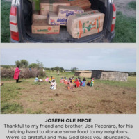 A photo of packages in the back of a car. Another photo of a community gathering.