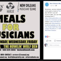 A screenshot of a Facebook post made by New Orleans Musicians' Clinic. 