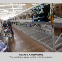 Photo of empty shelves at a store. 