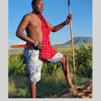 A photo of a man with a spear.