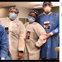 Screenshot of an instagram post of four healthcare workers in masks standing next to each other.