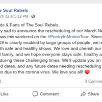 A Facebook screenshot of a post made by The Soul Rebels. 