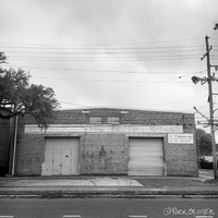 An industrial building with the door closed. 