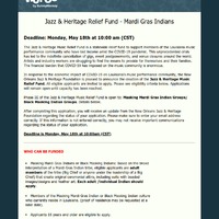 Screenshot of information page regarding "Jazz & Heritage Relief Fund - Mardi Gras Indians" 