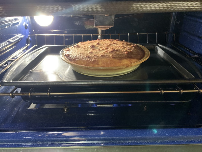 Lemon sponge cake in an oven. 